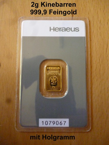 Heraeus feingoldbarren - 2g,